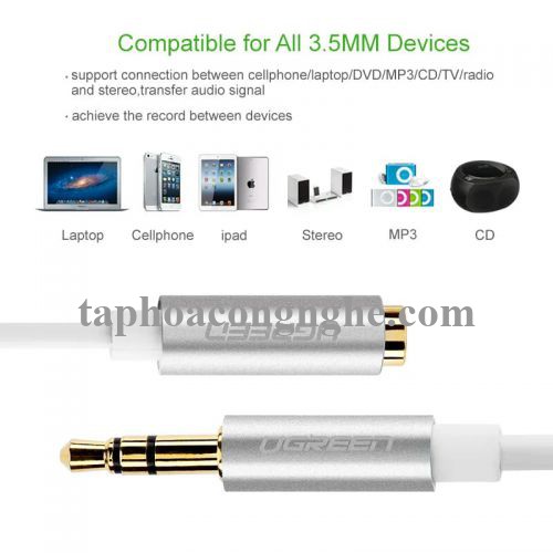 Ugreen 40676 0.5M màu Trắng Cáp âm thanh 3.5mm nối dài đầu nhôm AV118 30040676